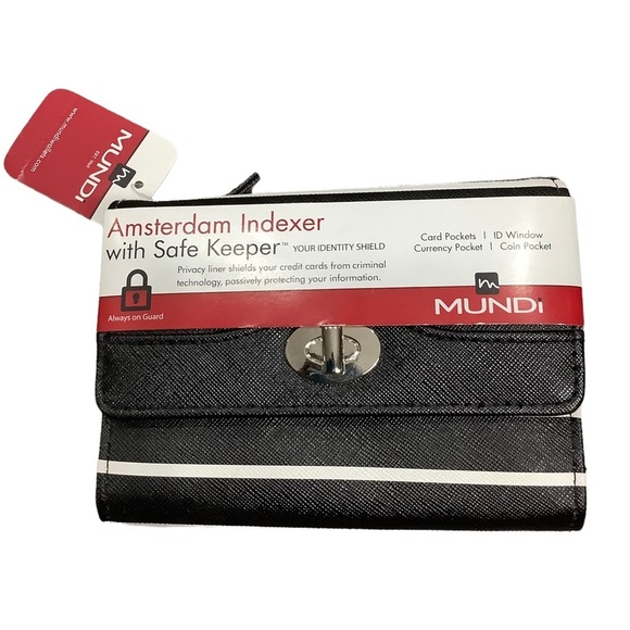 Mundi Wallet Amsterdam Indexer Safe Keeper Lock Identity Shield Black White NWT - Picture 2 of 7